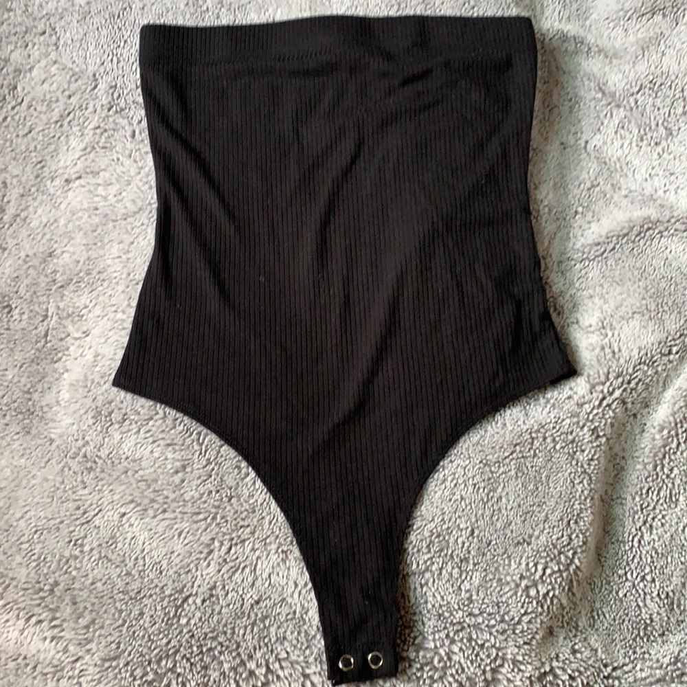 Strapless Black Ribbed One Suit